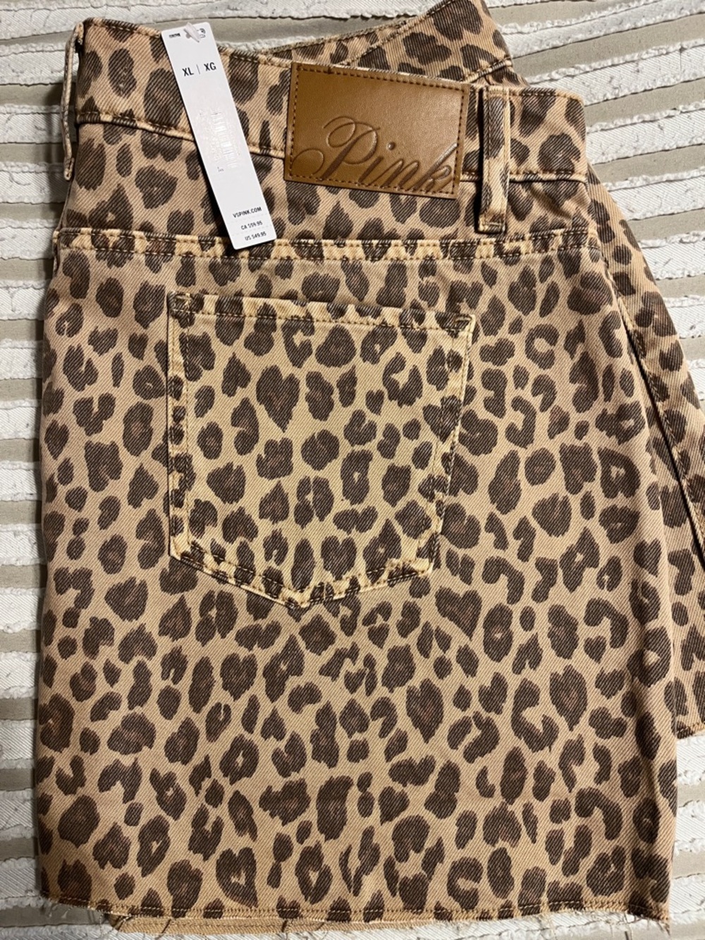 PINK Victoria's Secret Denim Leopard Print Mini Skirt - Tan & Brown